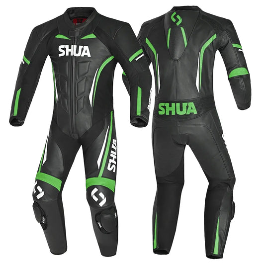Shua Infinity Nero Verde 1PC Tute da Moto Pelle Uomo 