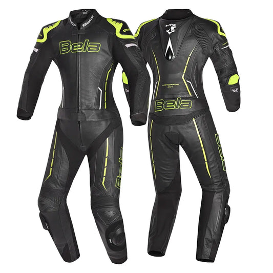Bela Rocket nero Giallo 2PC Tute in Pelle Di Canguro Mix donna 