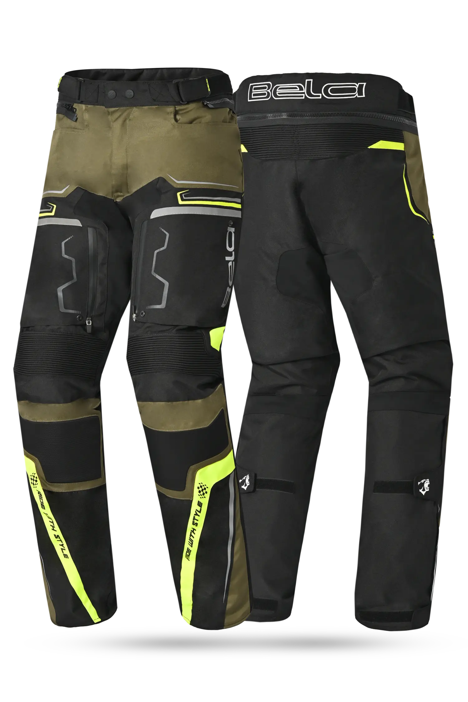 Bela Watson Pantaloni da moto touring Nero/Marrone/Giallo Fluor 