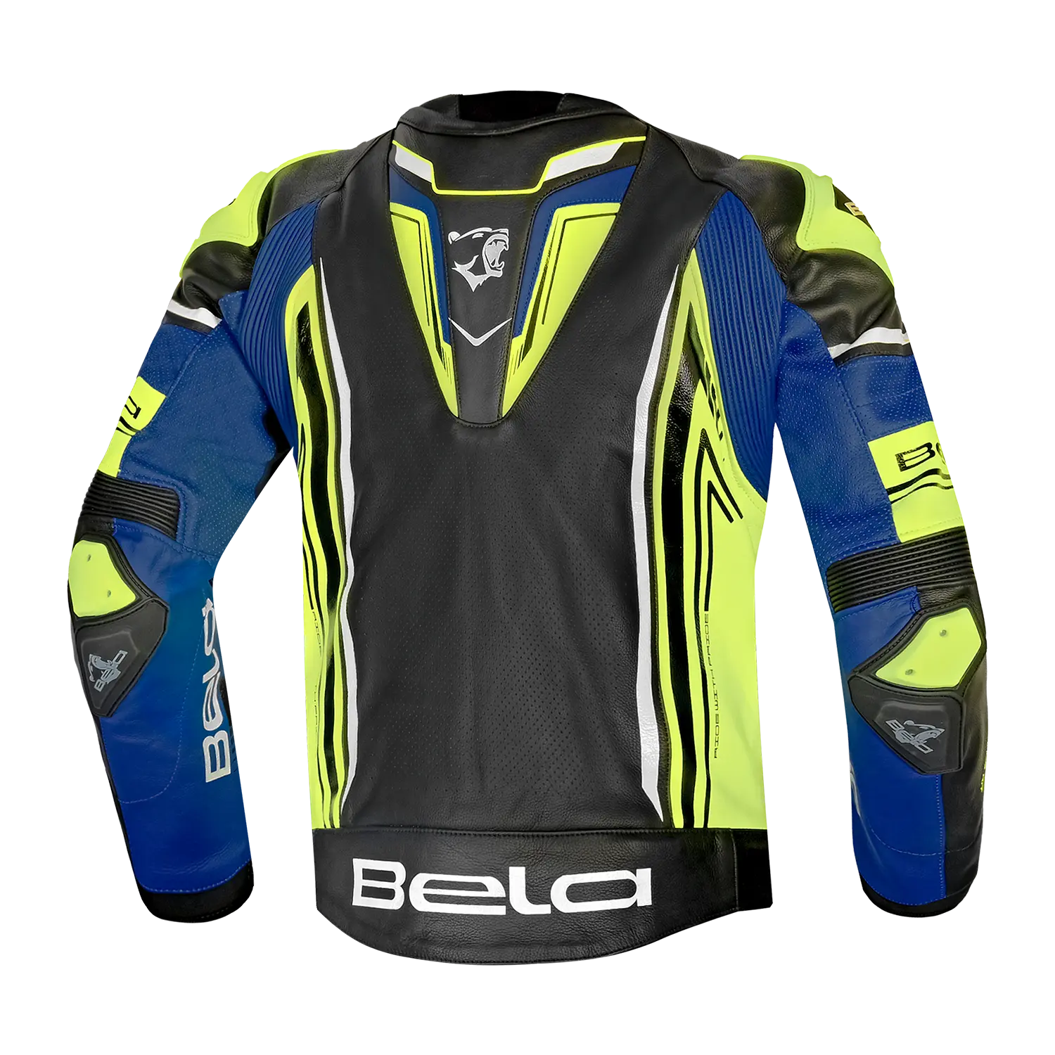 BELA BEAST GIACCA IN PELLE DA UOMO NERO BIANCO GIALLO BLU 