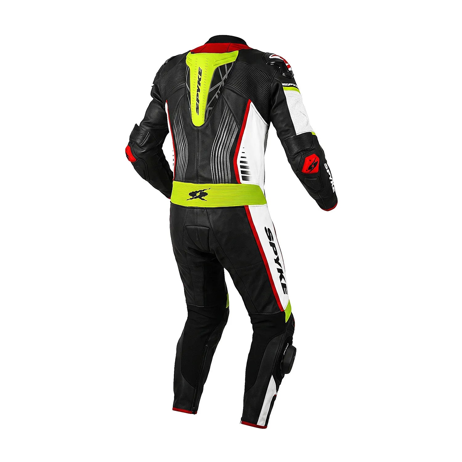 SPYKE ARAGON 1PC TUTA DI MOTO UOMO NERO BIANCO ROSSO GIALLA 