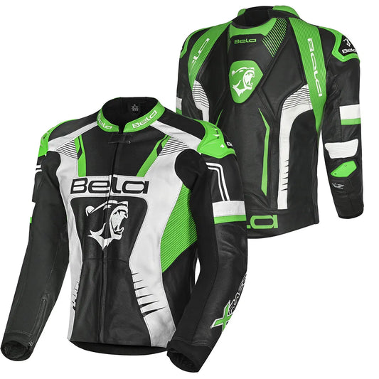 BELA X RACE GIACCA DI MOTO PELLE UOMO NERO BIANCO VERDE – Yamoto.it