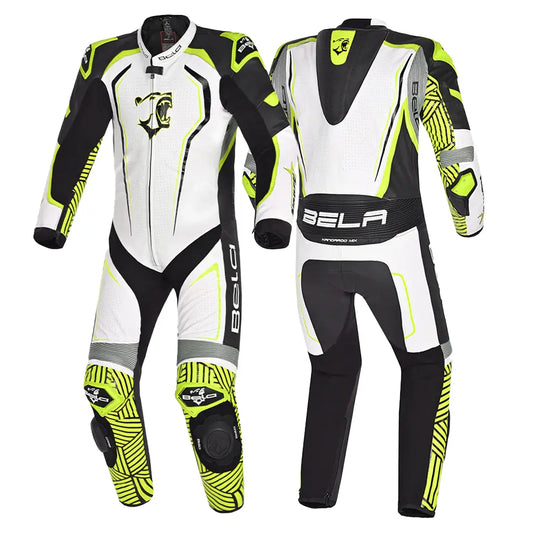 BELA NorthStar 1PC tute da corsa moto Nero Blanco Giallo 