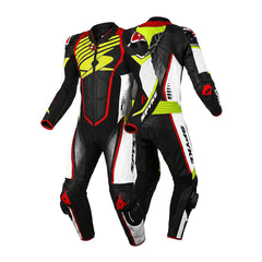 SPYKE ARAGON 1PC TUTA DI MOTO UOMO NERO BIANCO ROSSO GIALLA 
