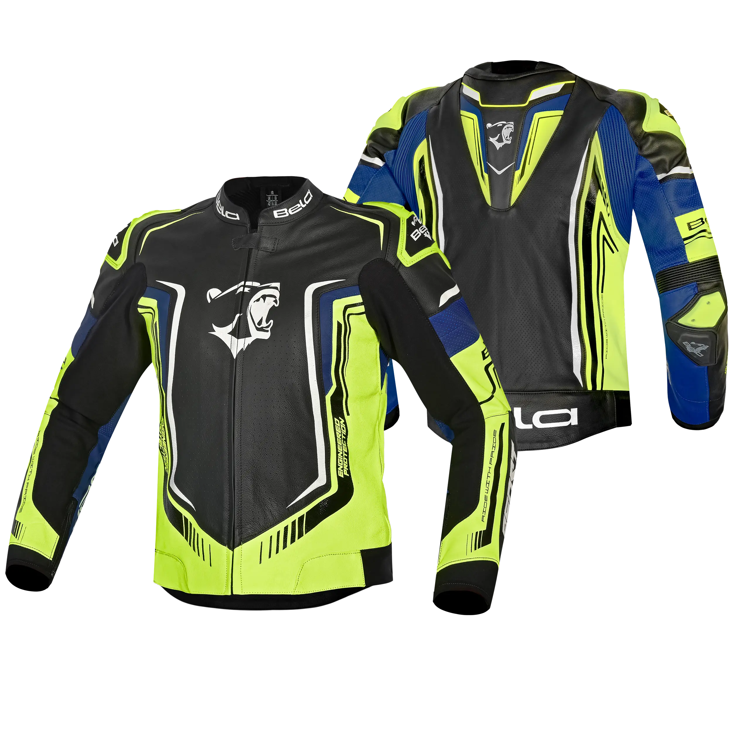 BELA BEAST GIACCA IN PELLE DA UOMO NERO BIANCO GIALLO BLU 