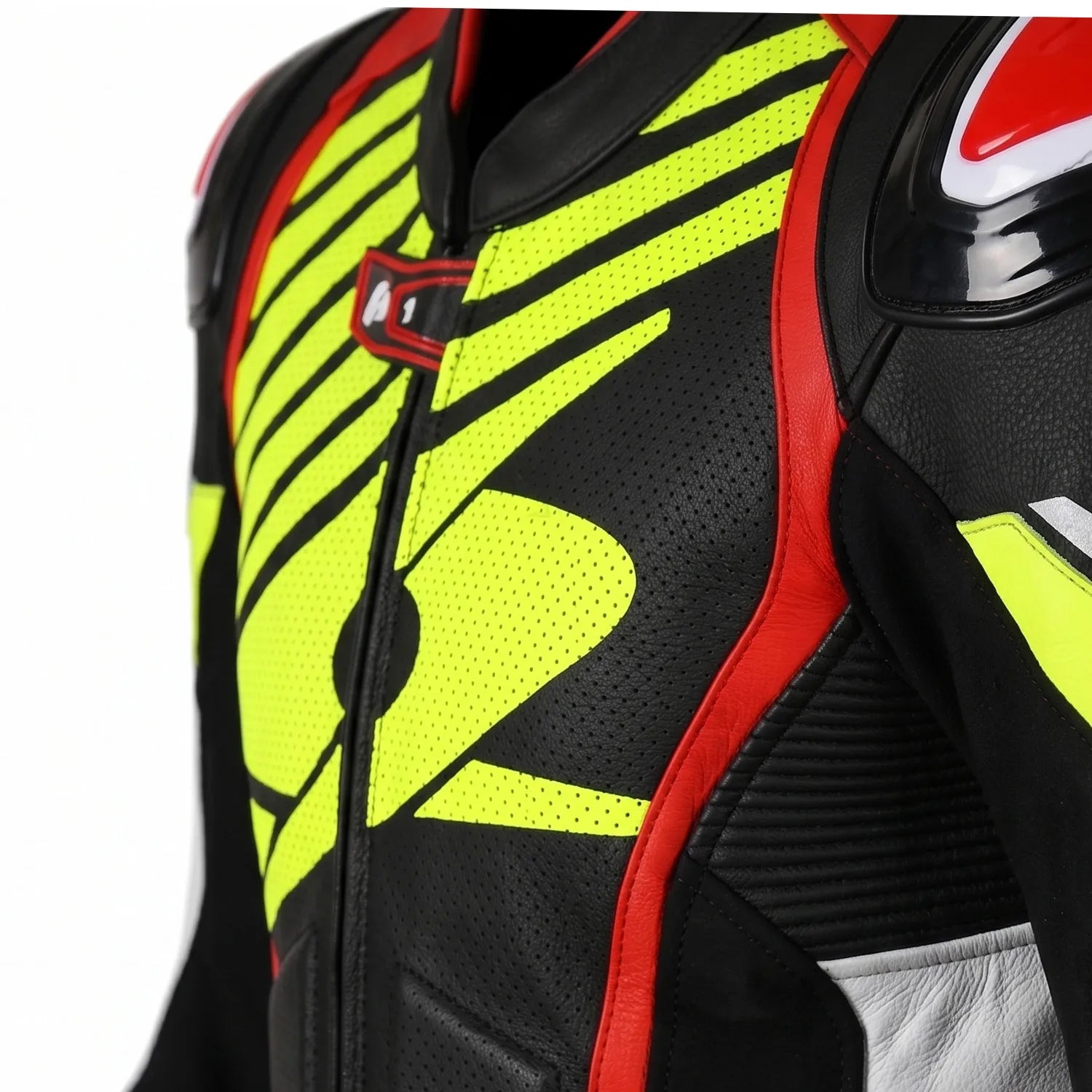 SPYKE ARAGON 1PC TUTA DI MOTO UOMO NERO BIANCO ROSSO GIALLA 