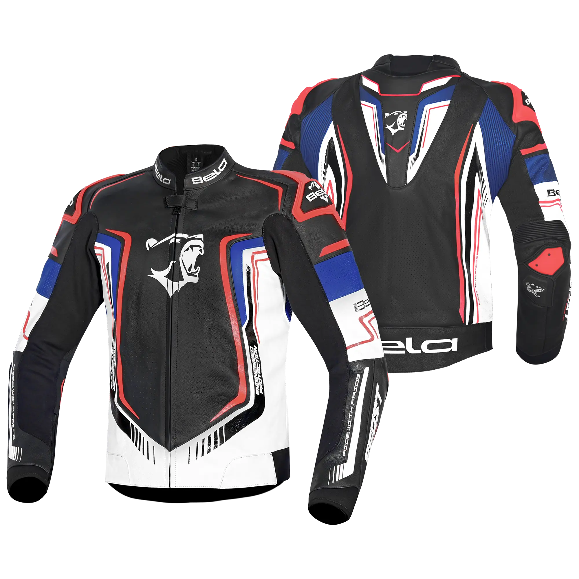 BELA BEAST GIACCA IN PELLE DA UOMO NERO BIANCO BLU ROSSO 