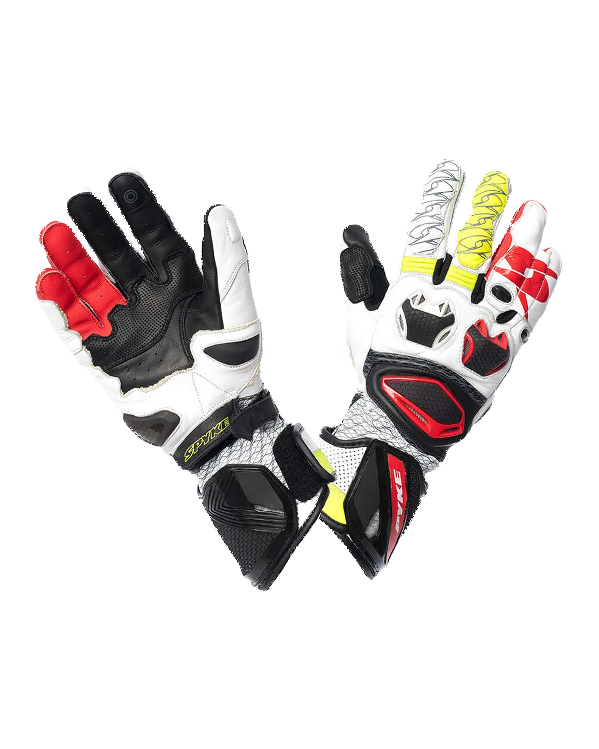 SPYKE Tech Pro Uomo Corse Guantes Nero Bianco Rosso Flou Amarillo 