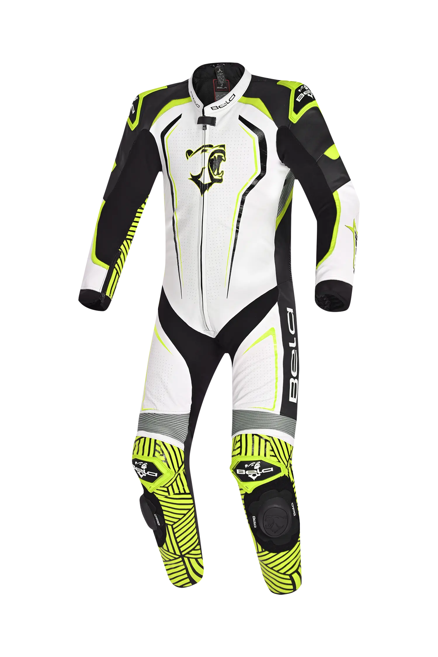 BELA NorthStar 1PC tute da corsa moto Nero Blanco Giallo 