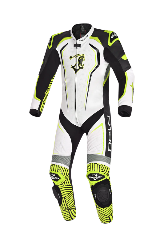 BELA NorthStar 1PC tute da corsa moto Nero Blanco Giallo 