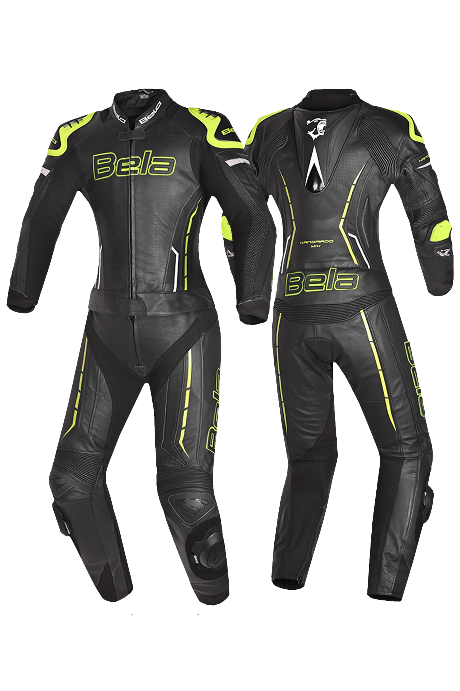 Bela Rocket nero Giallo 2PC Tute in Pelle Di Canguro Mix donna 