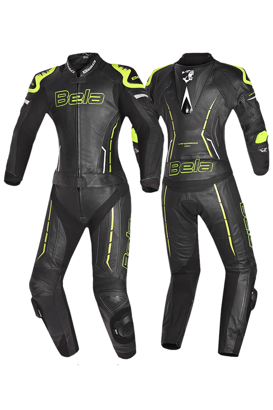 Bela Rocket nero Giallo 2PC Tute in Pelle Di Canguro Mix donna 