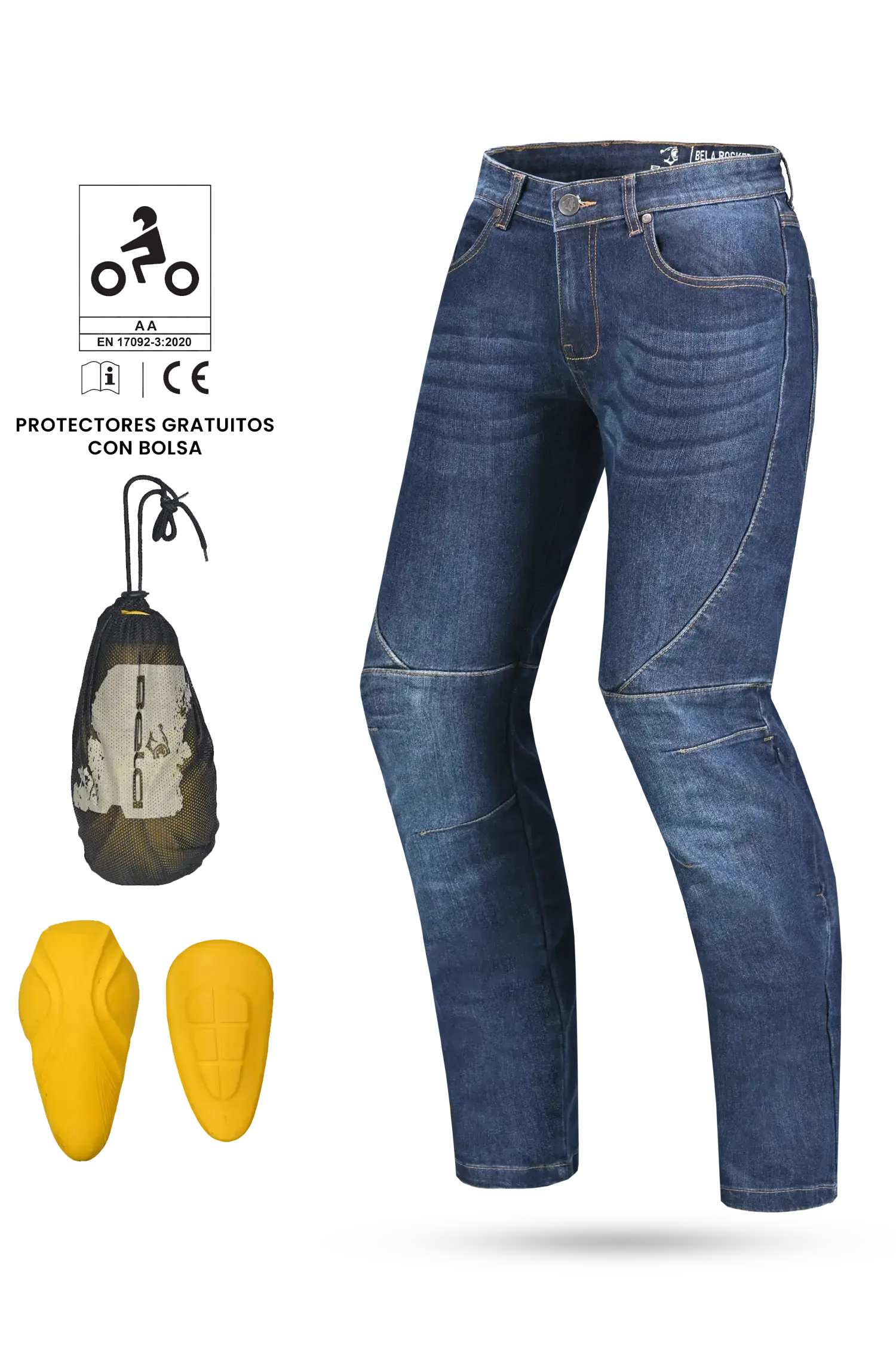 Bela Rocker Jeans 34L Moto per Uomo - Azul 