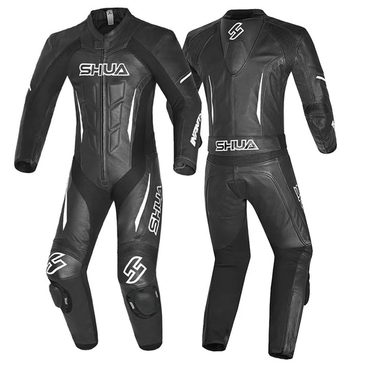 Shua Infinity Nero Bianco 1PC Tute da Moto Pelle Uomo 