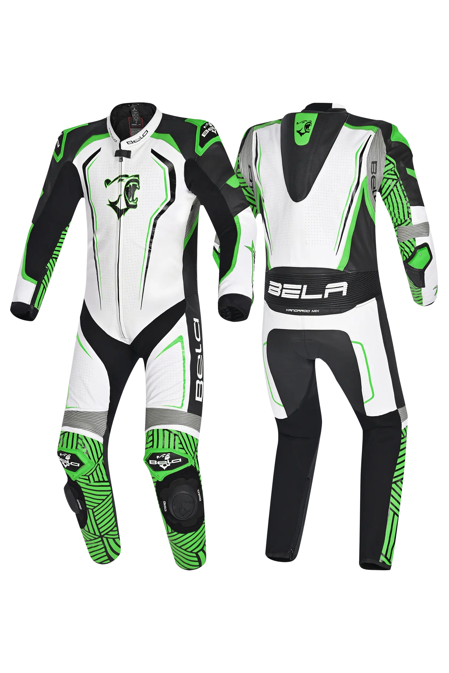 BELA NorthStar 1PC tute da corsa moto bianco Nero Verde 
