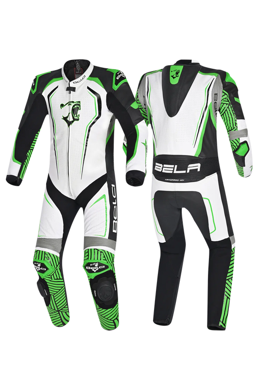 BELA NorthStar 1PC tute da corsa moto bianco Nero Verde 