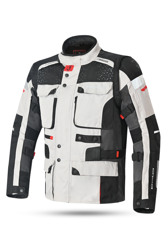 Bela Cross Road Extreme WP Giacca Tre strati moto per uomo Ice / Nero / Grigio ( Maniche removibili ) 