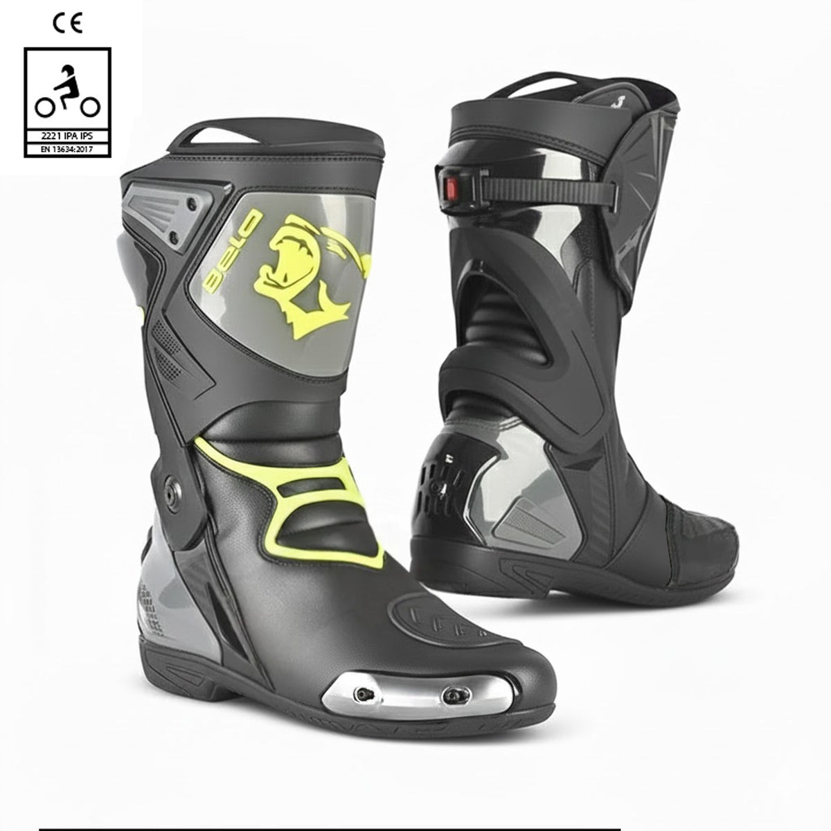 Bela Race Pro Stivali Da Corsa Moto Nero/Grigio/giallo 