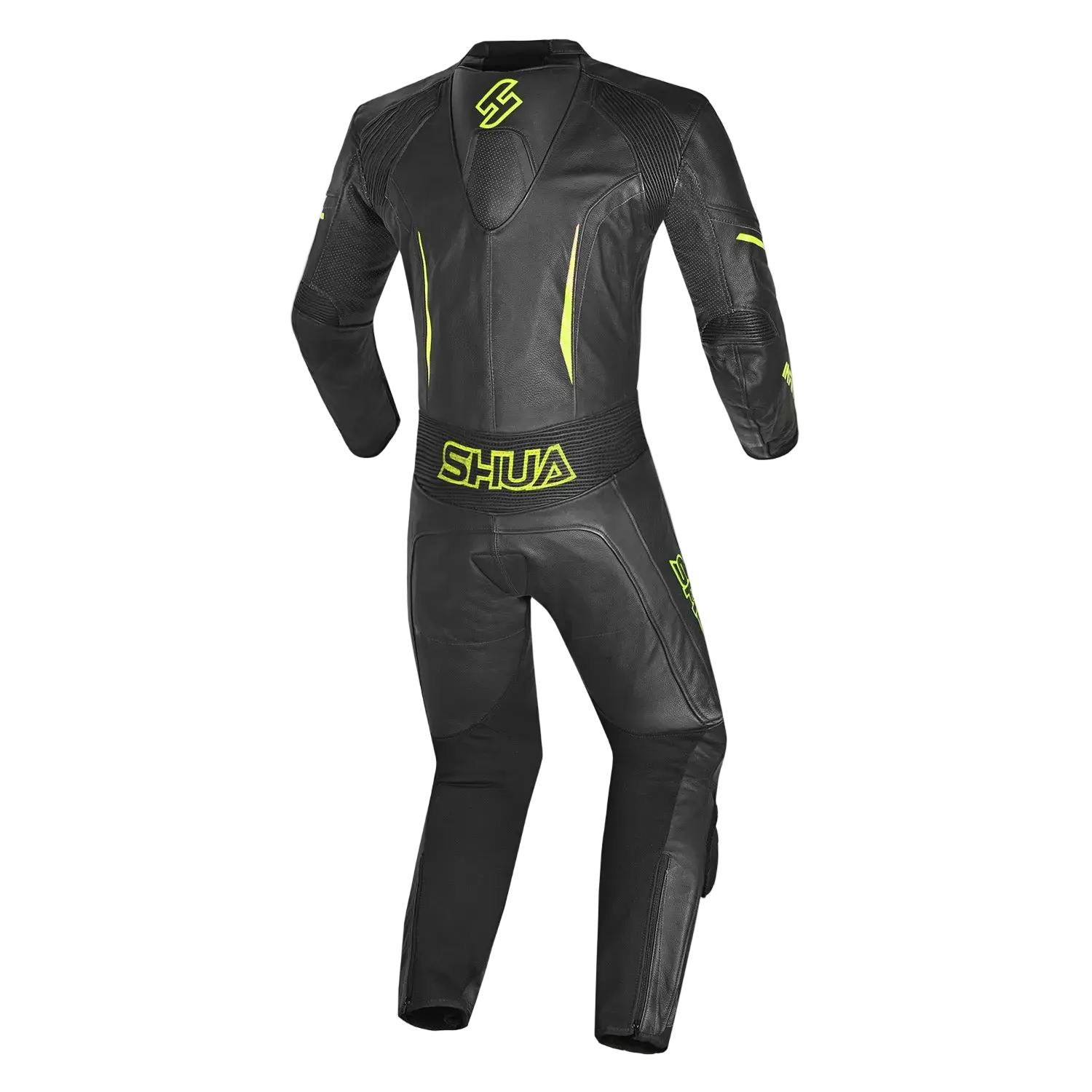 SHUA INFINITY TUTA MOTO PELLE INTERA UOMO NERO GIALLO FLUO 