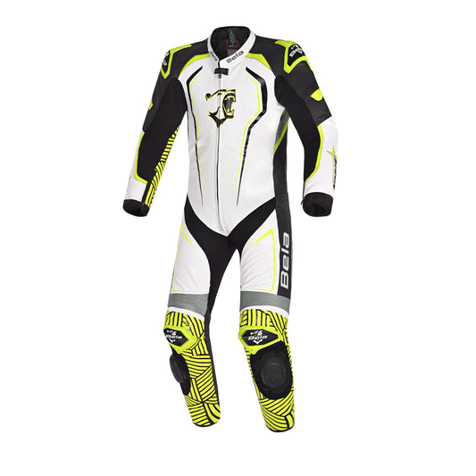 Traje de carreras de moto BELA NorthStar de 1 pieza, negro, blanco y amarillo – Yamoto.it