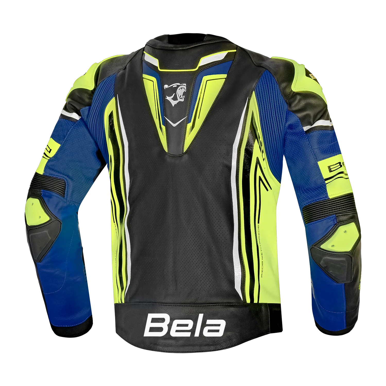 BELA BEAST GIACCA UOMO IN PELLE NERO BIANCO GIALLO BLU 
