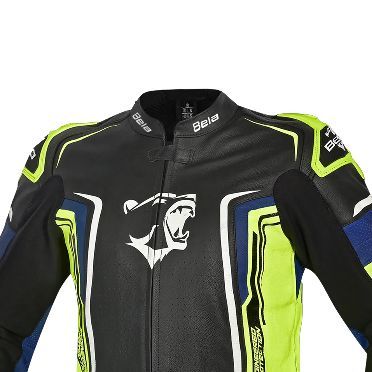 BELA BEAST GIACCA UOMO IN PELLE NERO BIANCO GIALLO BLU 