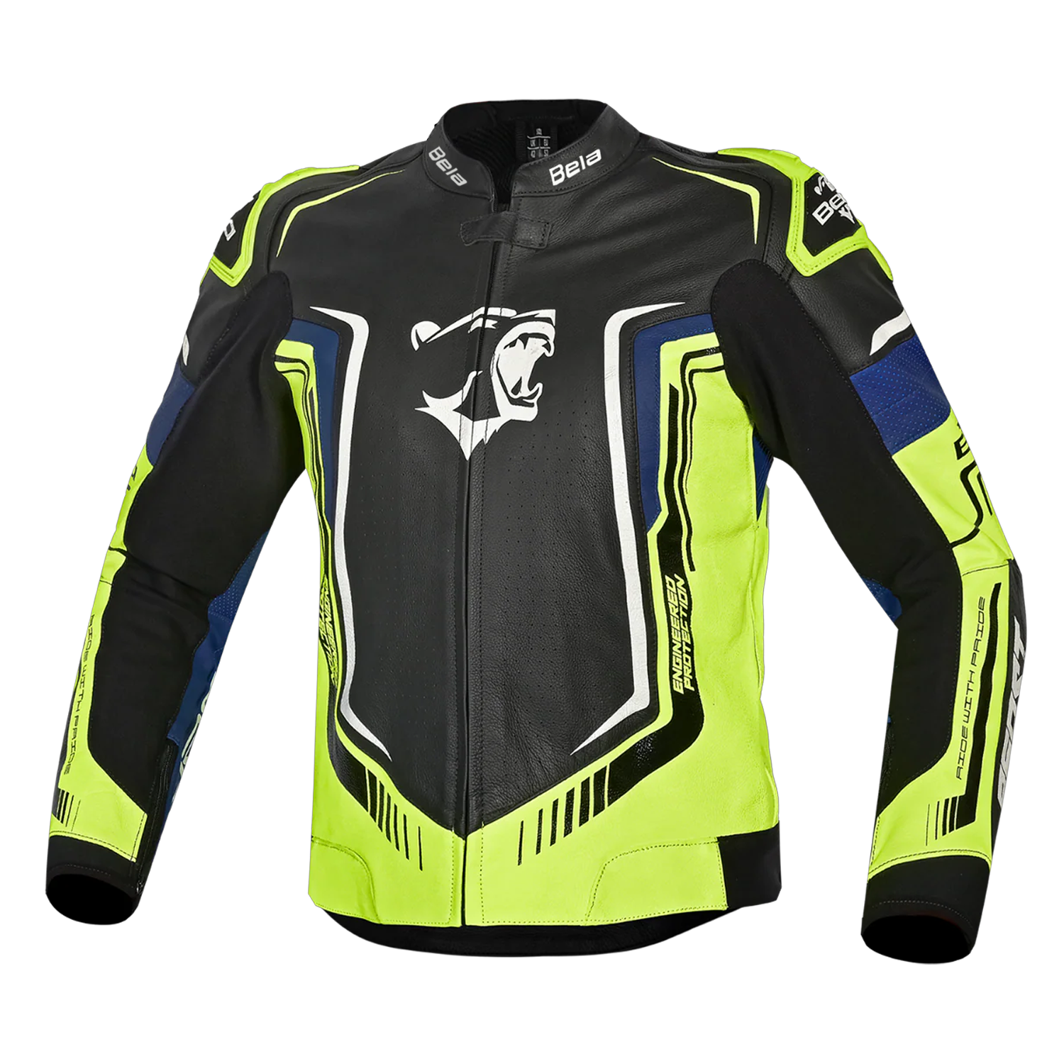 BELA BEAST GIACCA UOMO IN PELLE NERO BIANCO GIALLO BLU 