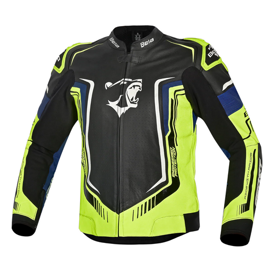 BELA BEAST GIACCA UOMO IN PELLE NERO BIANCO GIALLO BLU – Yamoto.it