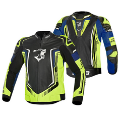BELA BEAST GIACCA UOMO IN PELLE NERO BIANCO GIALLO BLU 