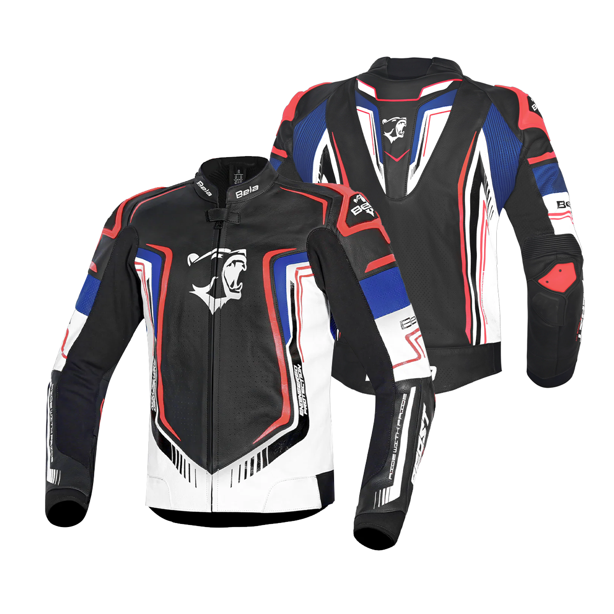 BELA BEAST GIACCA UOMO IN PELLE NERO BIANCO BLU ROSSO 