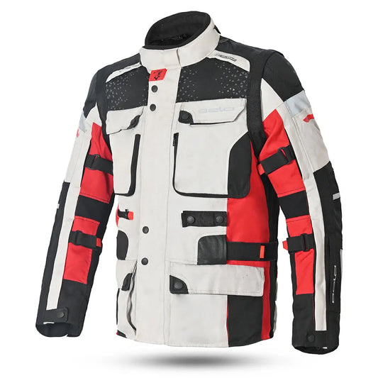 Bela Cross Road Extreme WP Giacca moto per uomo Nero / Antracite / Rosso ( Maniche removibili )