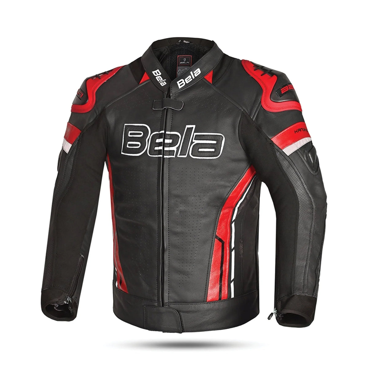 BELA ROCKET GIACCA UOMO MOTO IN PELLE NERA E ROSSA 