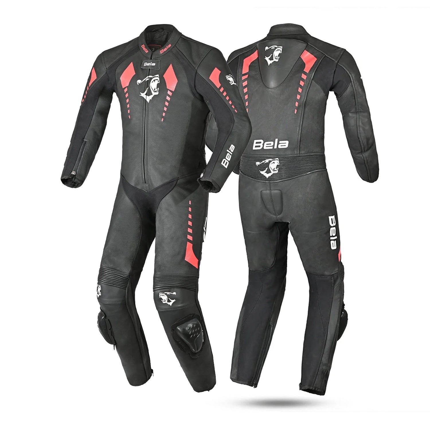 BELA ROLLOVER 1PC TUTA MOTO PELLE BAMBINI NERO ROSSO 