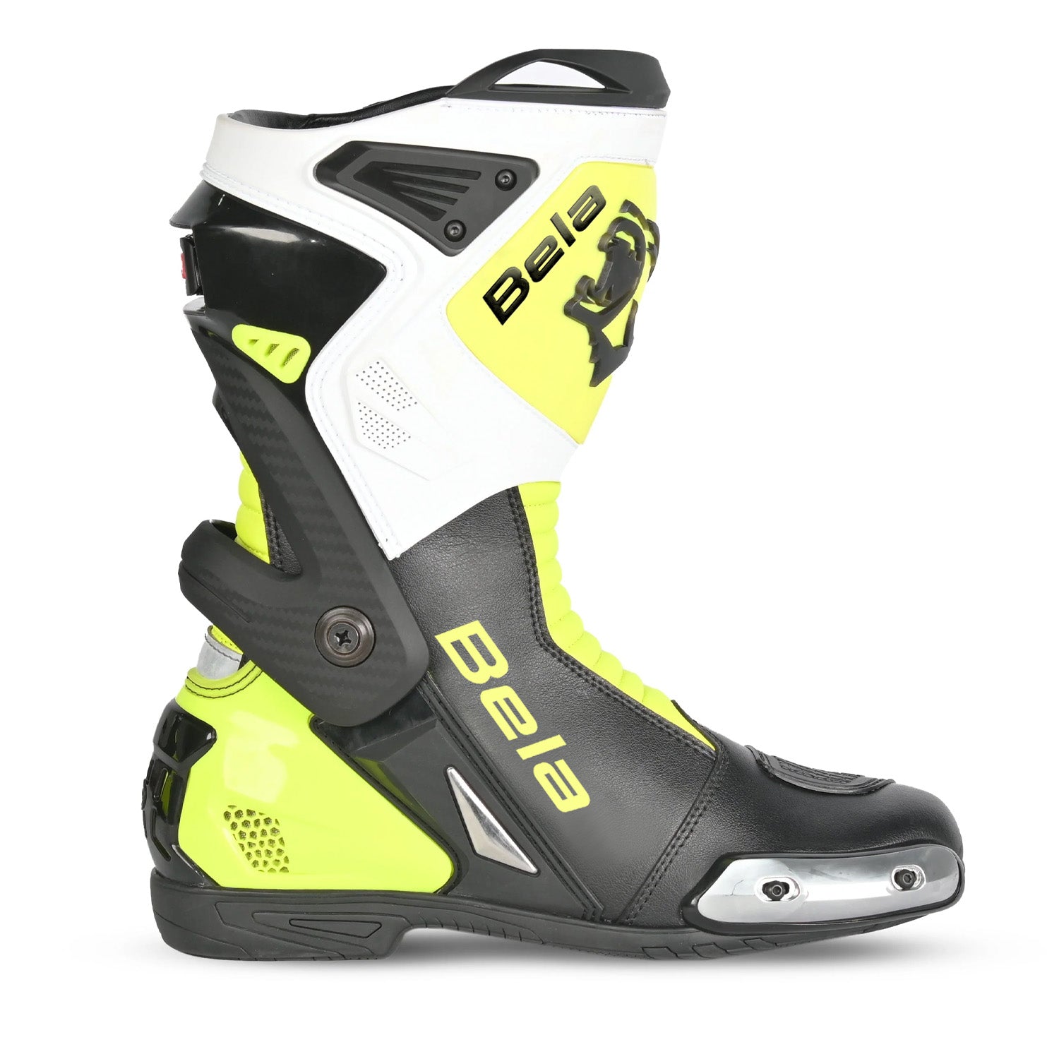 BELA STIVALI MOTO CORSA TURBO TRACK NERO BIANCO GIALLO FLUO 
