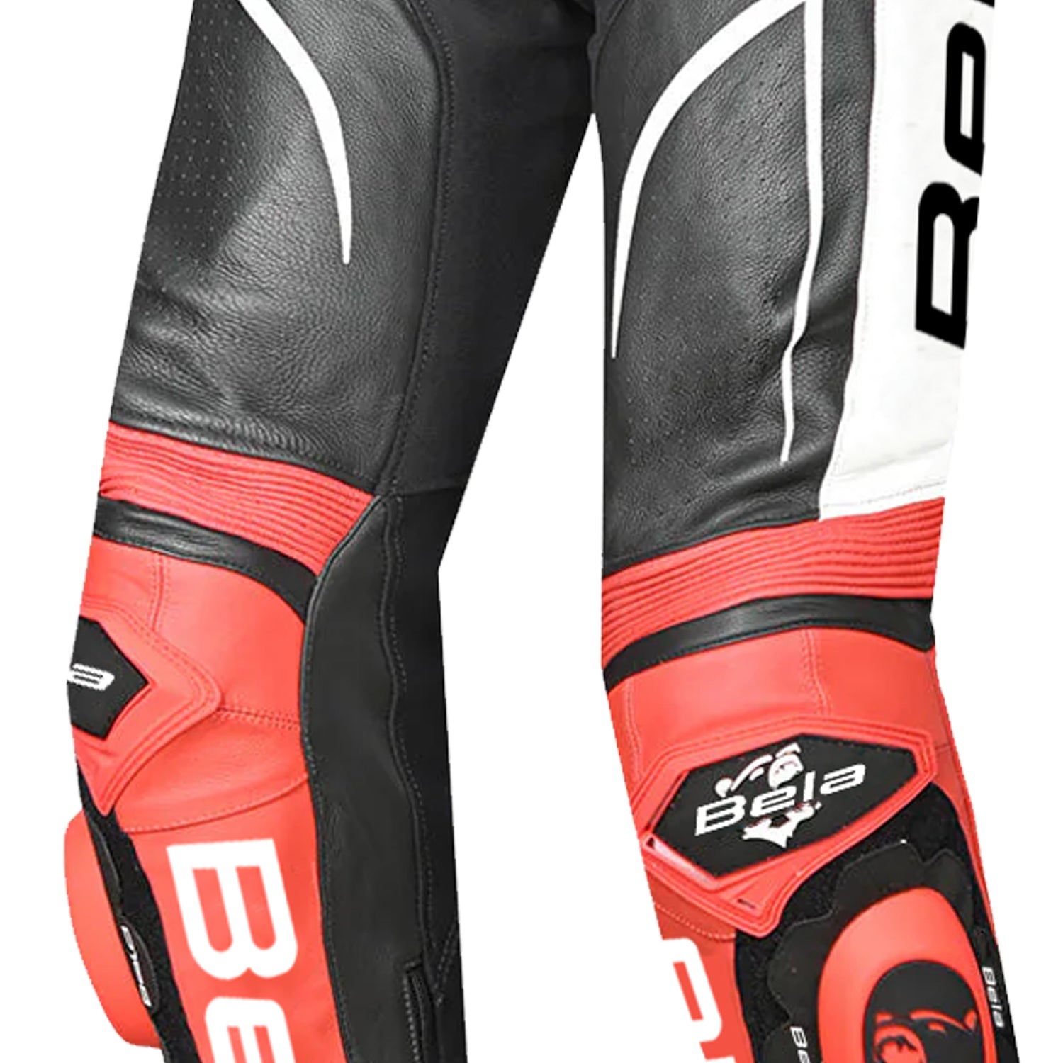 BELA X RACE PANTALONI UOMO MOTO IN PELLE NERO/BIANCO/ROSSO 