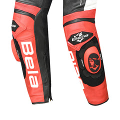 BELA X RACE PANTALONI UOMO MOTO IN PELLE NERO/BIANCO/ROSSO 
