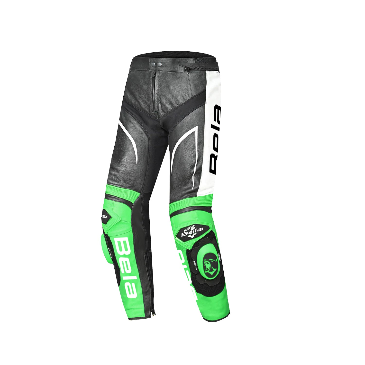 BELA X RACE PELLE PANTALONI UOMO NERO BIANCO VERDE 