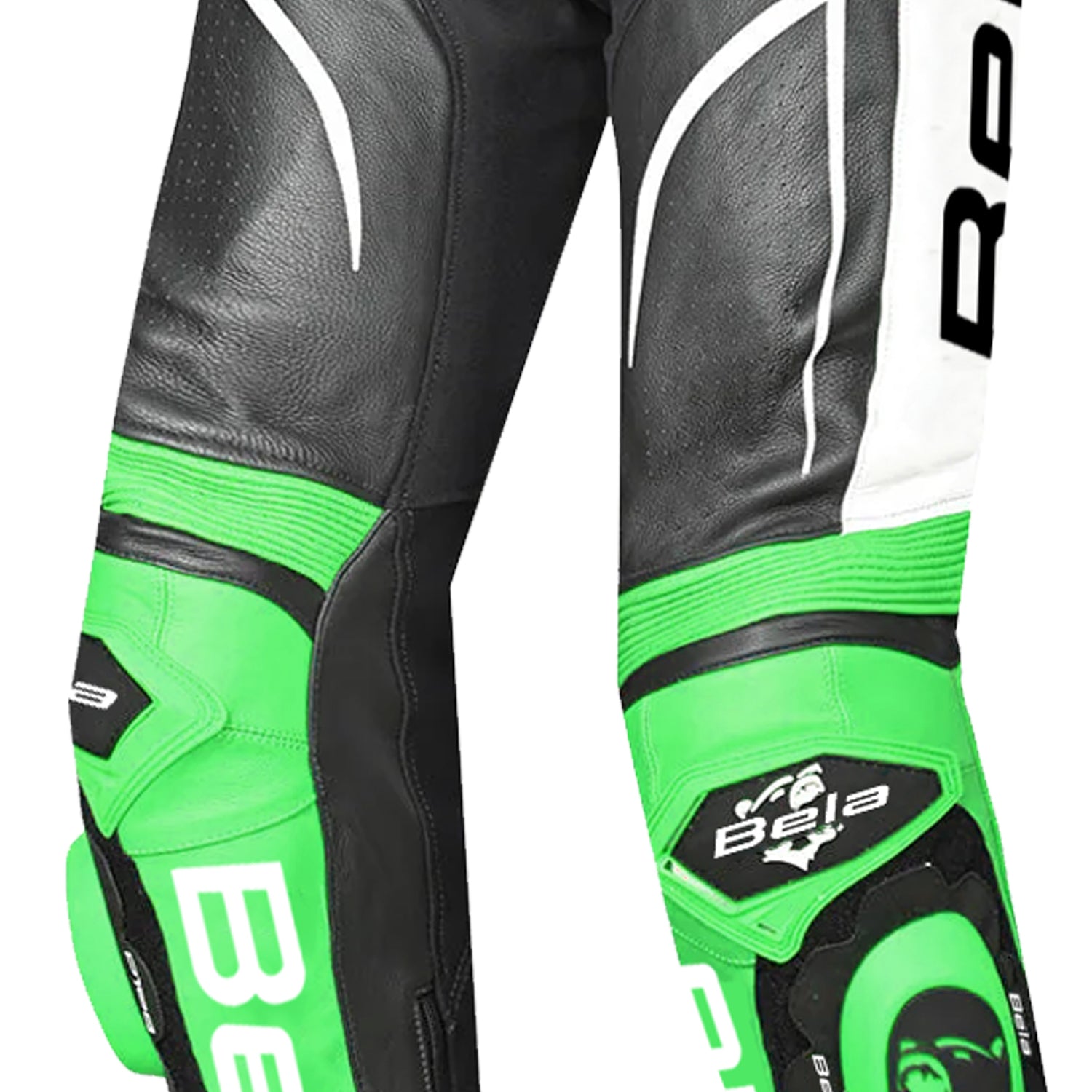 BELA X RACE PELLE PANTALONI UOMO NERO BIANCO VERDE 