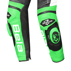 BELA X RACE PELLE PANTALONI UOMO NERO BIANCO VERDE 