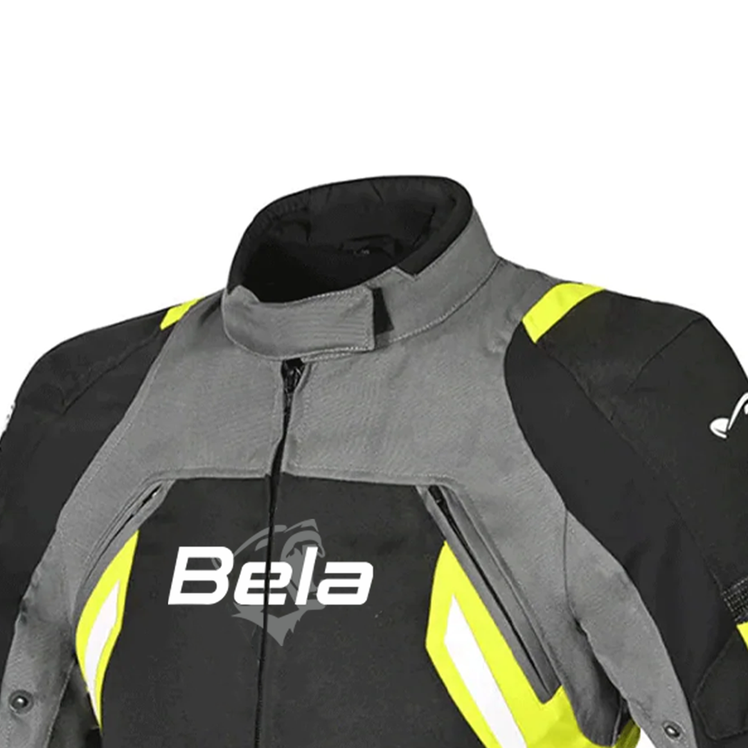 BELA ELANUR CHAQUETA DE MOTO MUJER NEGRO ANTRACITA AMARILLO FLOU 