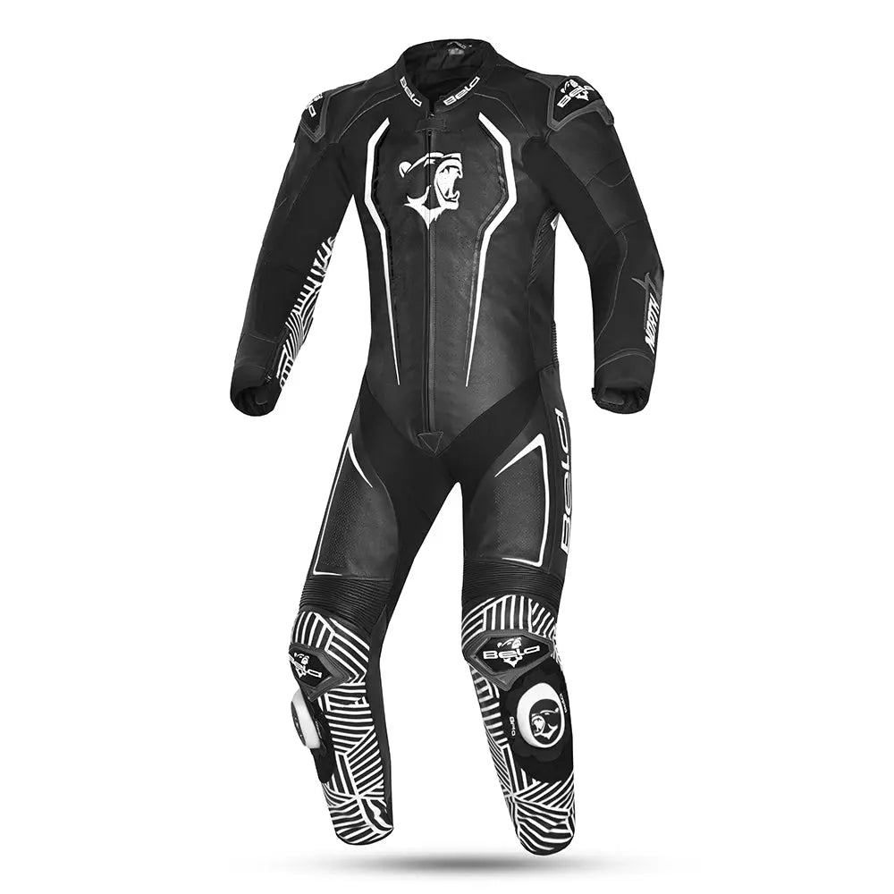BELA NorthStar 1PC tute da corsa moto Nero Blanco front 