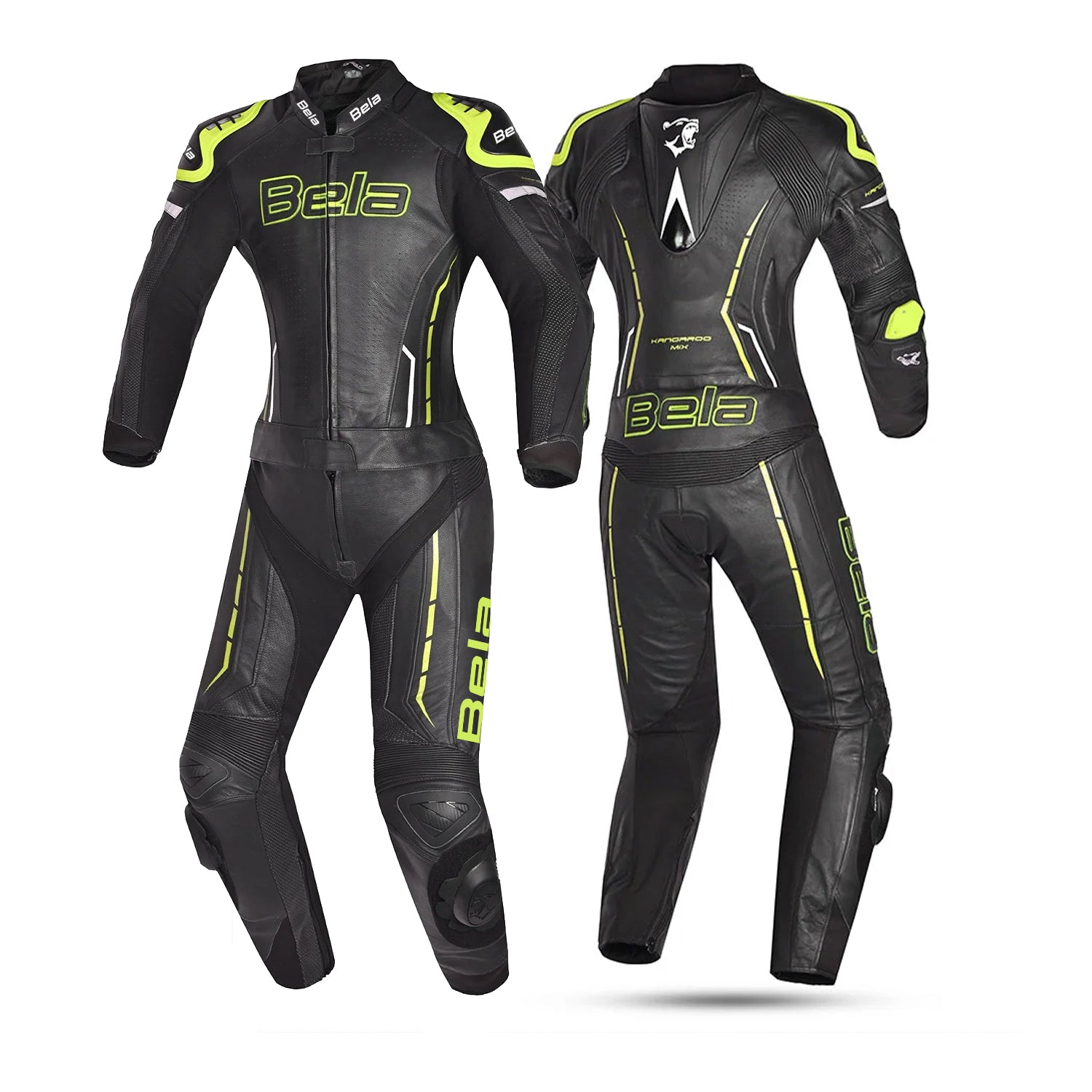 BELA ROCKET 2PC TUTA DONNA IN PELLE CANGURO MIX NERO GIALLO 