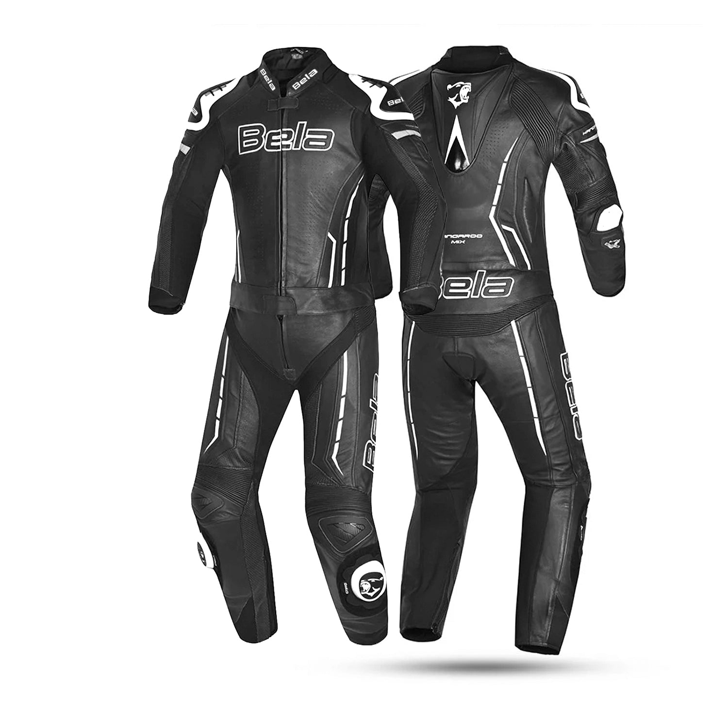 BELA ROCKET 2PC TUTA UOMO IN PELLE CANGAROO MIX NERO BIANCO 
