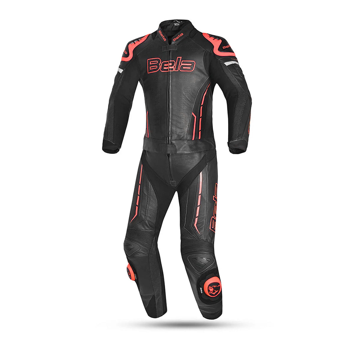 BELA ROCKET 2PC TUTA UOMO IN PELLE CANGURO MIX NERO ROSSO 