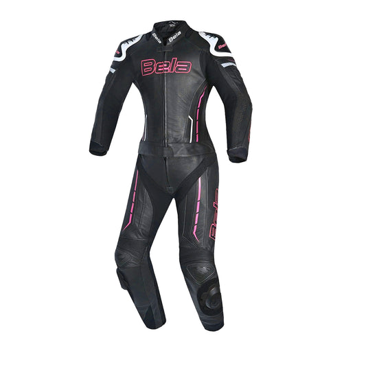 Traje de dos piezas de piel de canguro para mujer Bela Rocket en negro y rosa – Yamoto.it