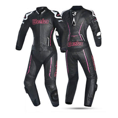 BELA ROCKET KANGROO MIX 2PC TUTA DONNA IN PELLE BIANCO NERO ROSA 