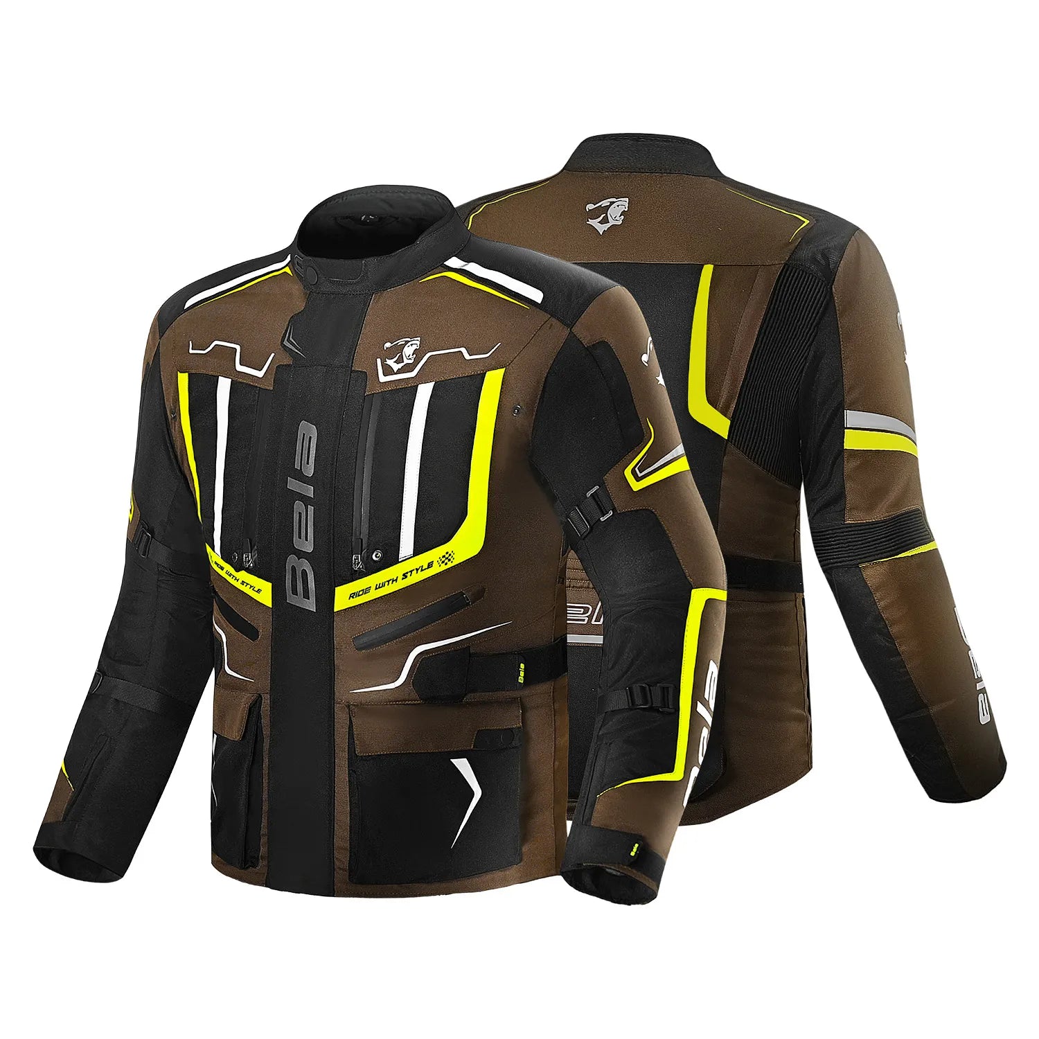 BELA WATSON GIACCA DI MOTO UOMO NERO MARRONE GIALLO 