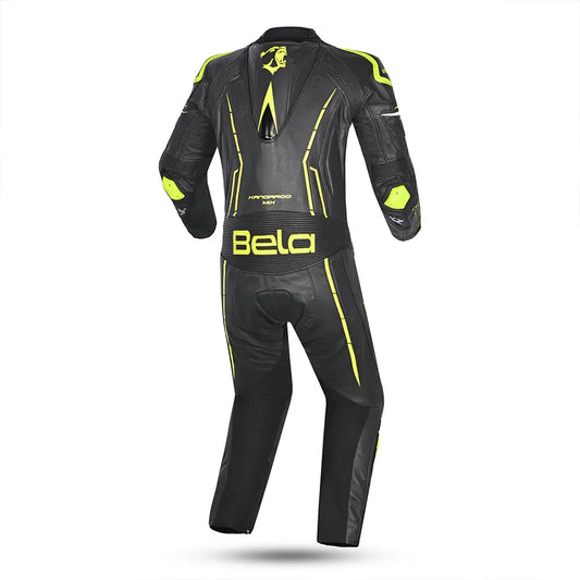 Bela Rocket Nero giallo 1PC Tute in Pelle Di Canguro Mix Uomo back