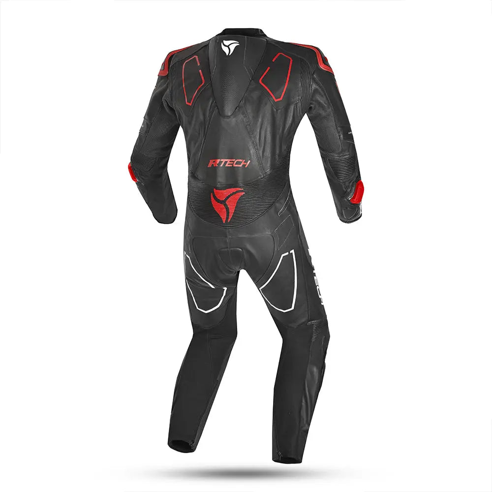 R-Tech rising Kangaroo Mix star Tuta Moto In Pelle Racing Intera Nero/Bianco e Rosso 