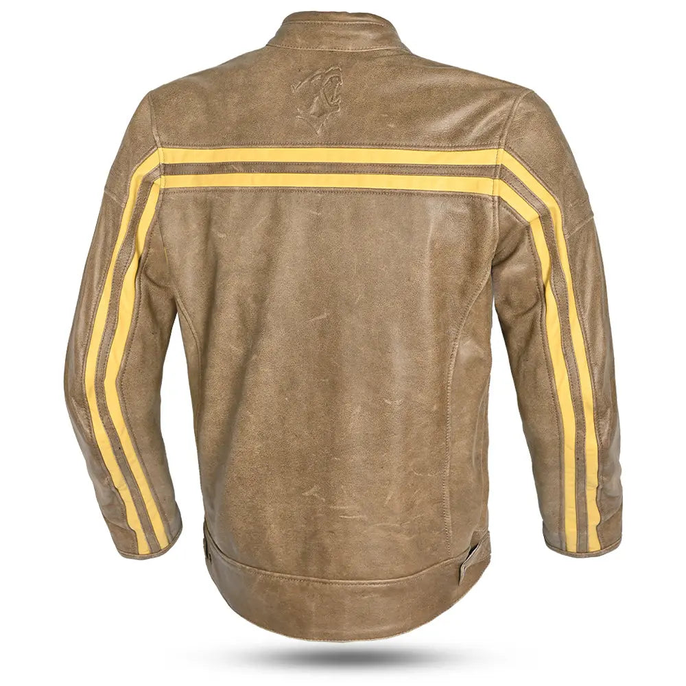 Bela Knight Hawk Giacca da moto in pelle marrone beige back